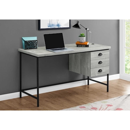 Gfancy Fixtures 30 in. Grey Particle Board & Black Metal Computer Desk with a Hollow Core GF3698979
